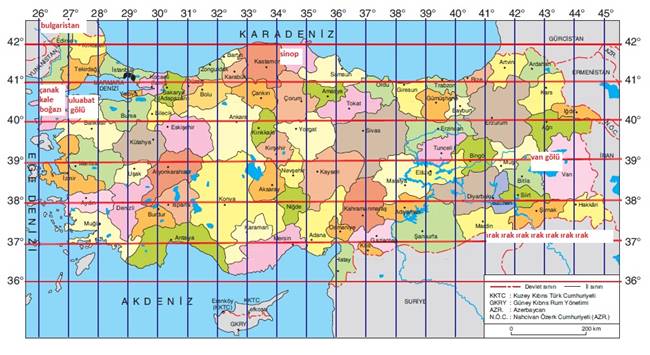 türkiye'nin konumu, türkiye'nin mutlak konumu, koordinat sistemi, türkiye'nin coğrafi konumu